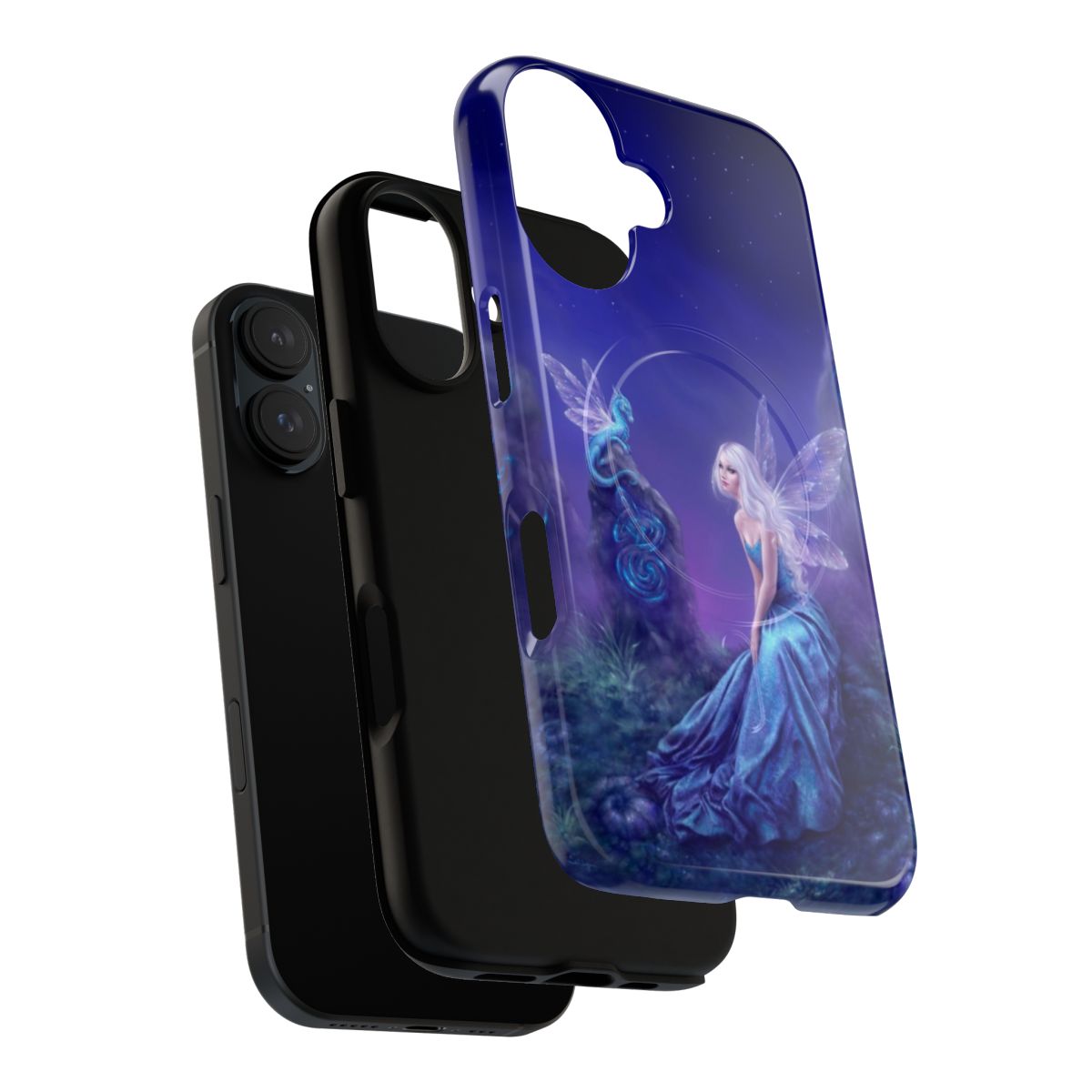 Luminescent fairy and dragon art decorating a tough phone case - Layers