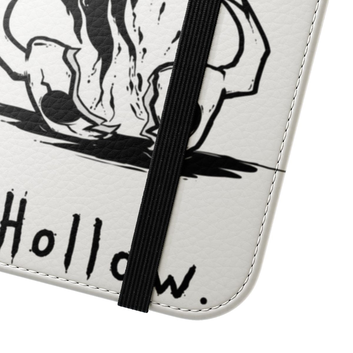 A flip cover phone case featuring a hollow knight-inspired design. - Close Up