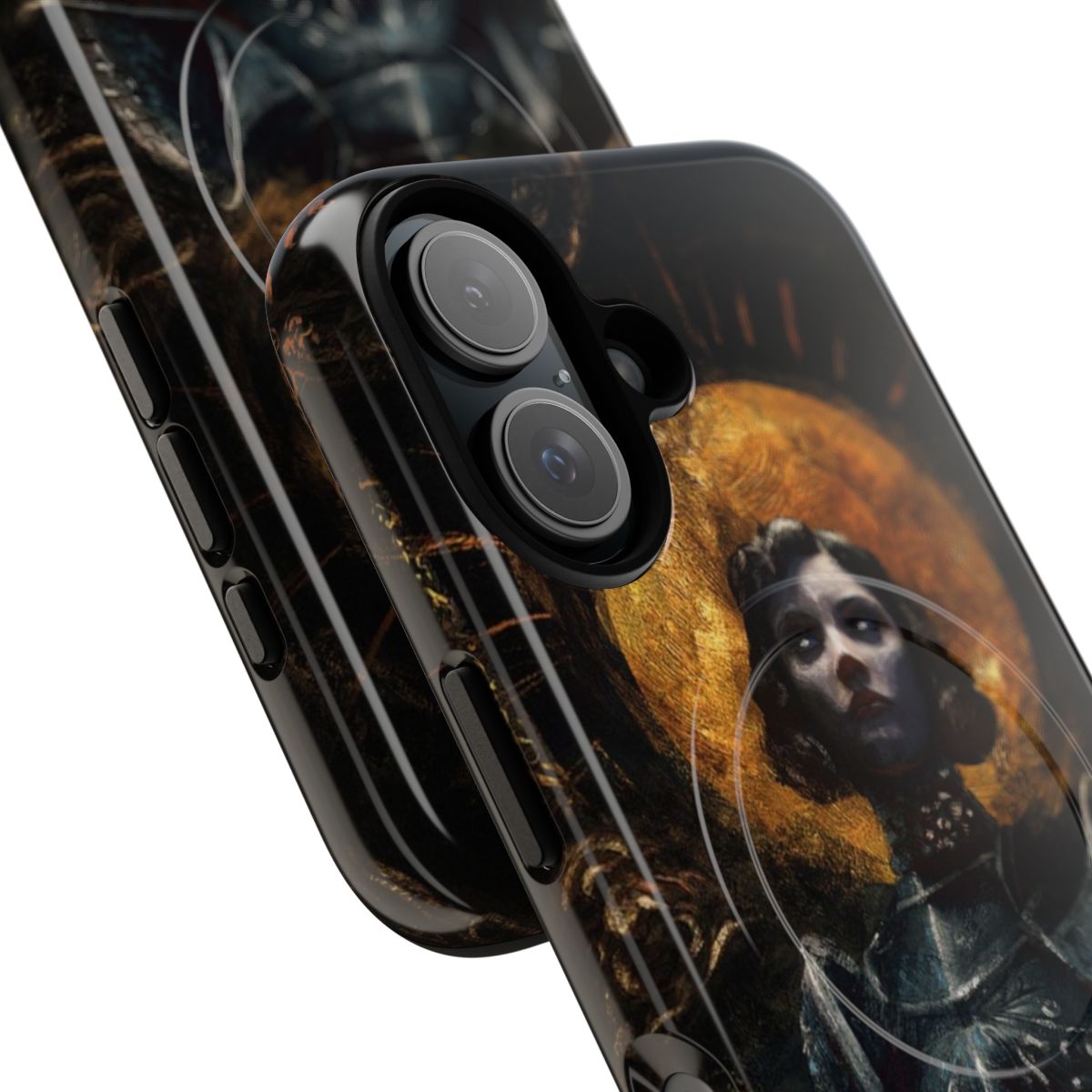 Tough and magnetic phone case with image of Joan of Arc - Detail