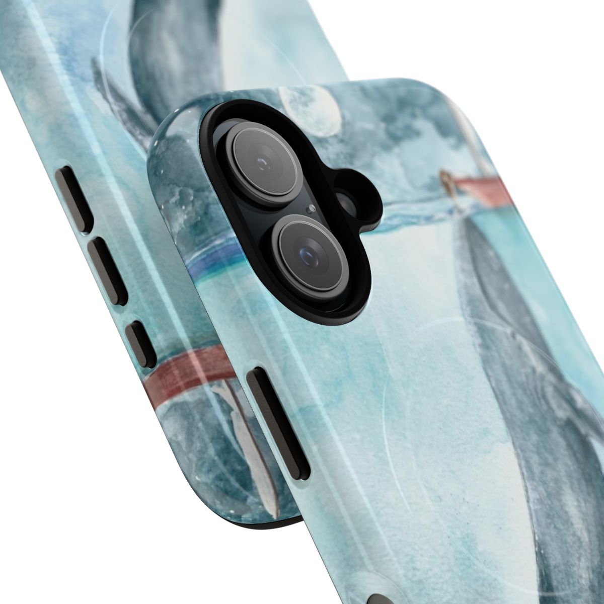 Magnetic phone case with ocean, whale, boat, and moon design - Detail