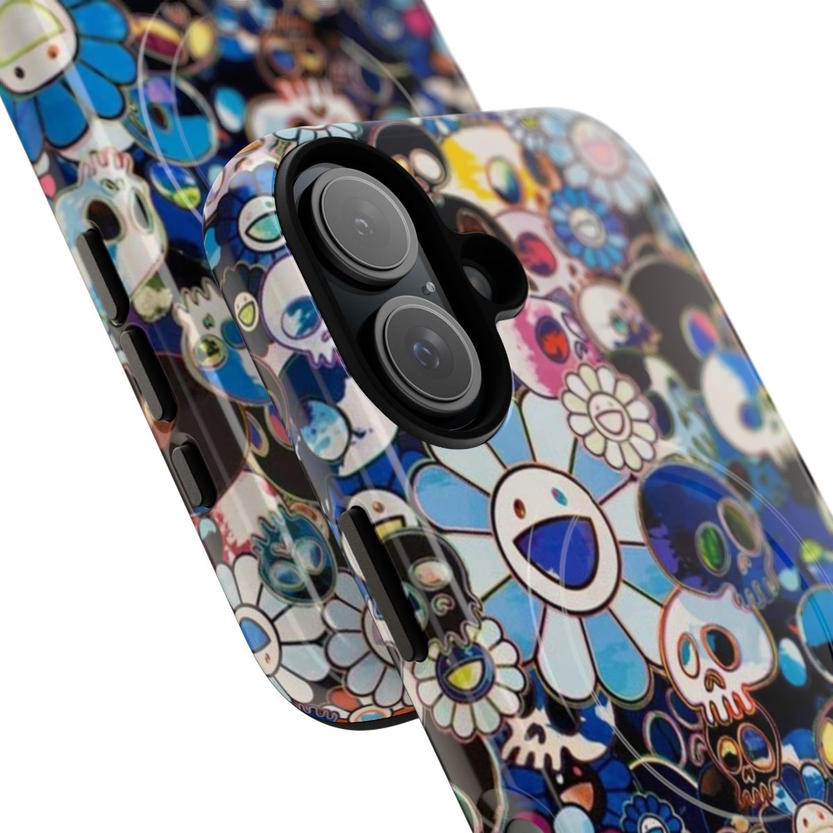 Takashi Murakami-inspired abstract floral and rainbow design phone case - Detail