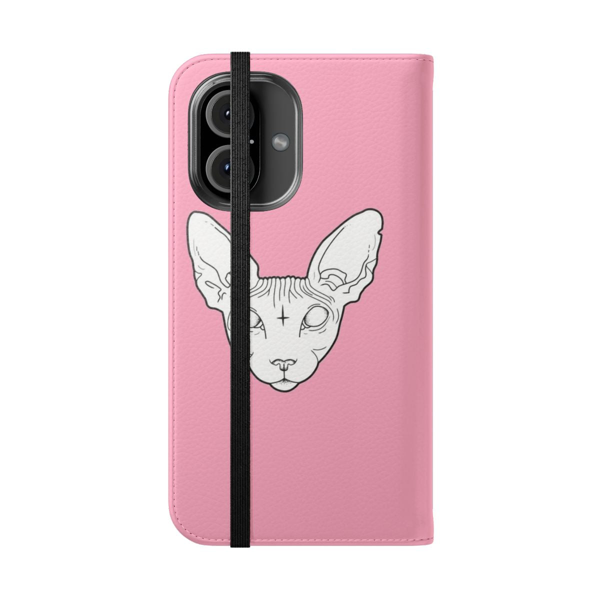 Sphynx cat phone case featuring a dotwork, spooky, and witchy design - Folded Front