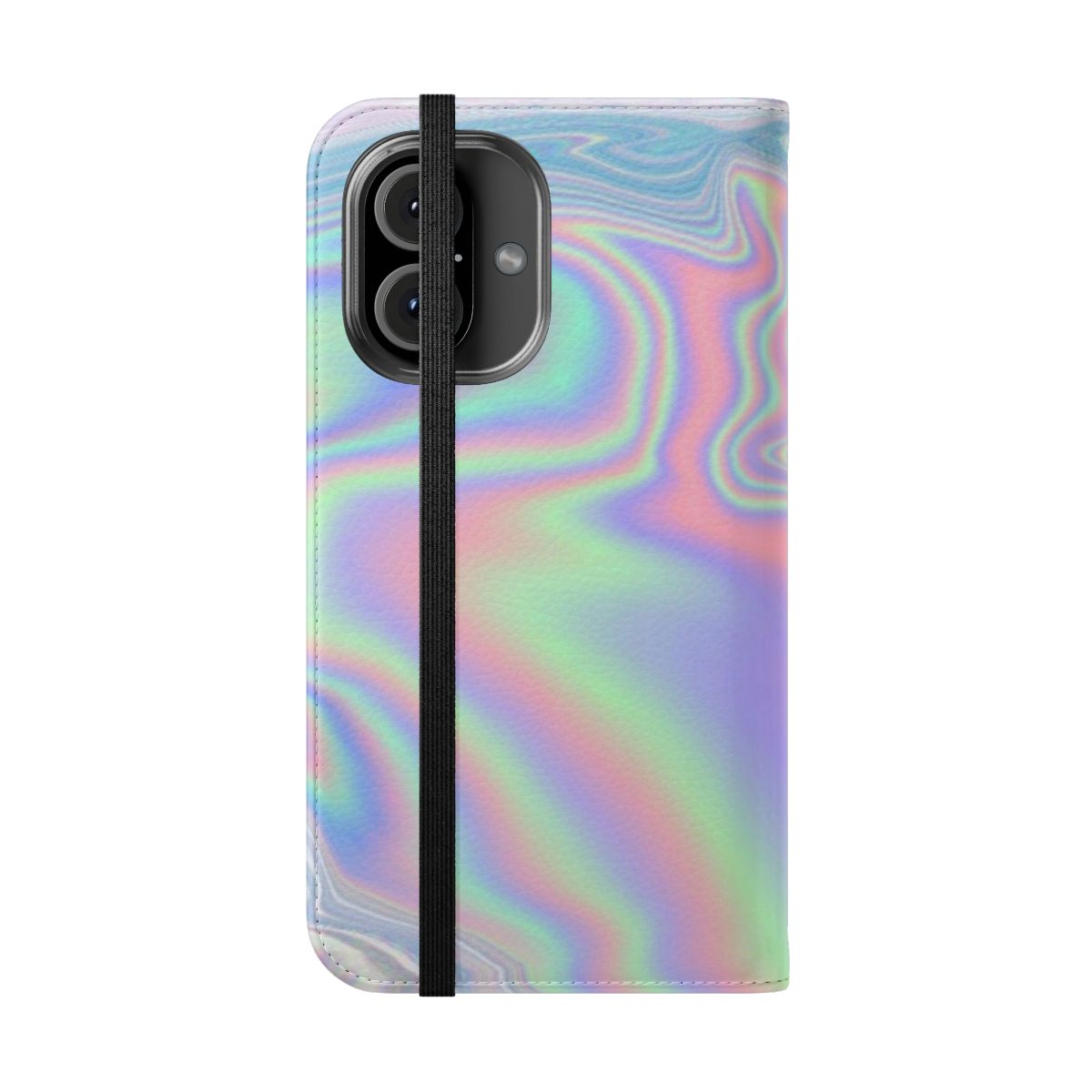 Colorful holographic pattern on a flip cover phone case - Folded Front