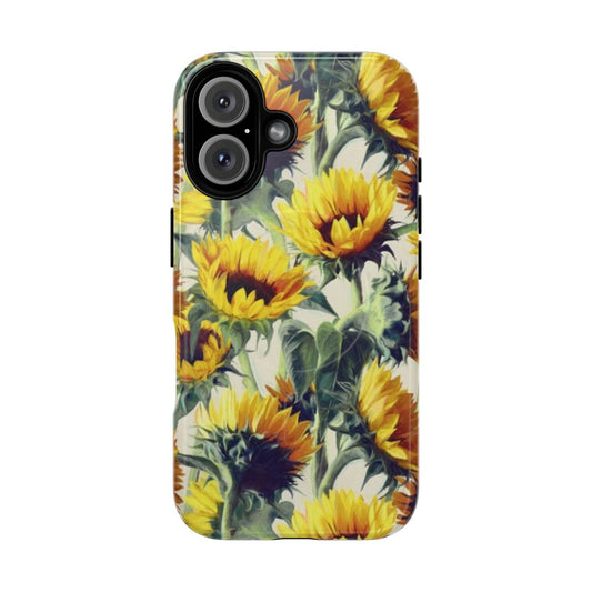 Colorful sunflower pattern on a sturdy, magnetic protective phone case