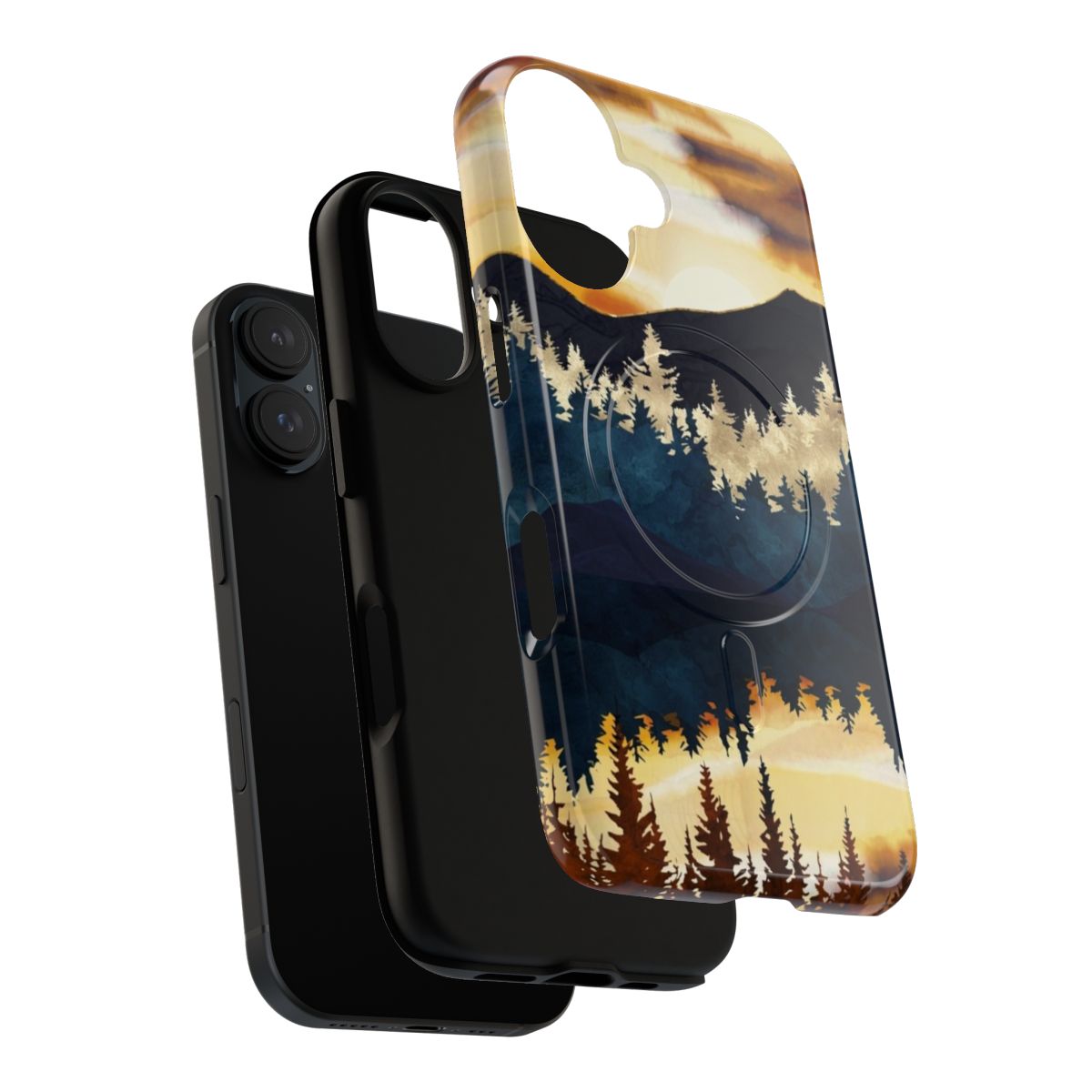 Artistic fall sunset watercolor landscape design on a durable phone case - Layers