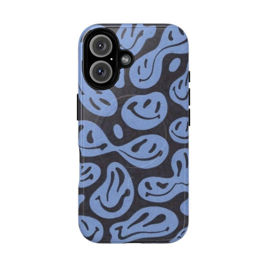 Colorful trippy smiley faces design on a magnetic tough phone case