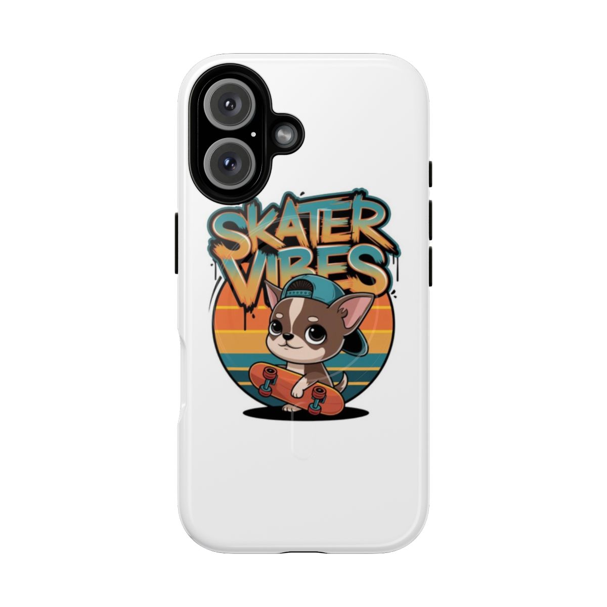 Magnetic tough phone case with skater and dog design