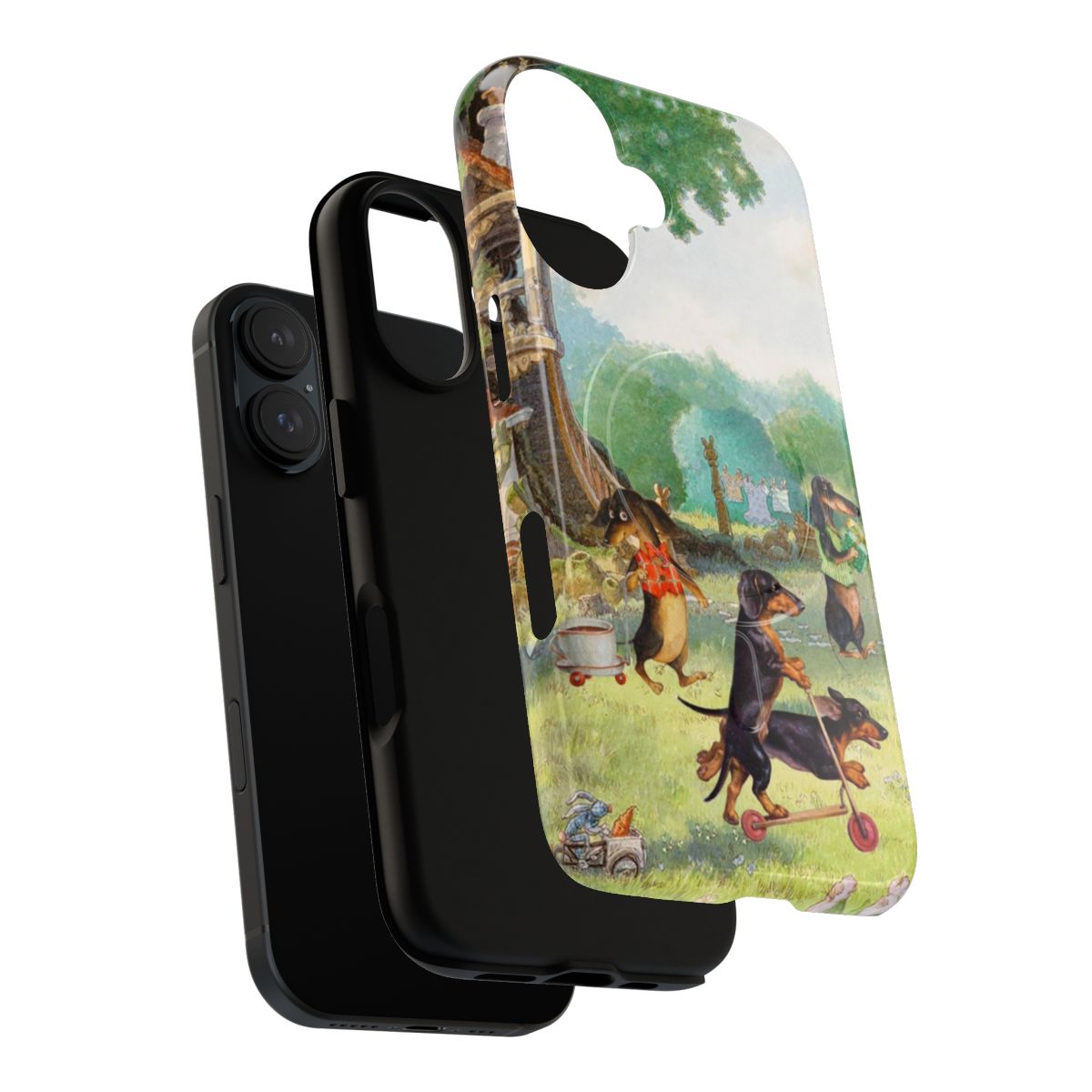 Dachshund phone case with a cute dachshund in a green garden - Layers