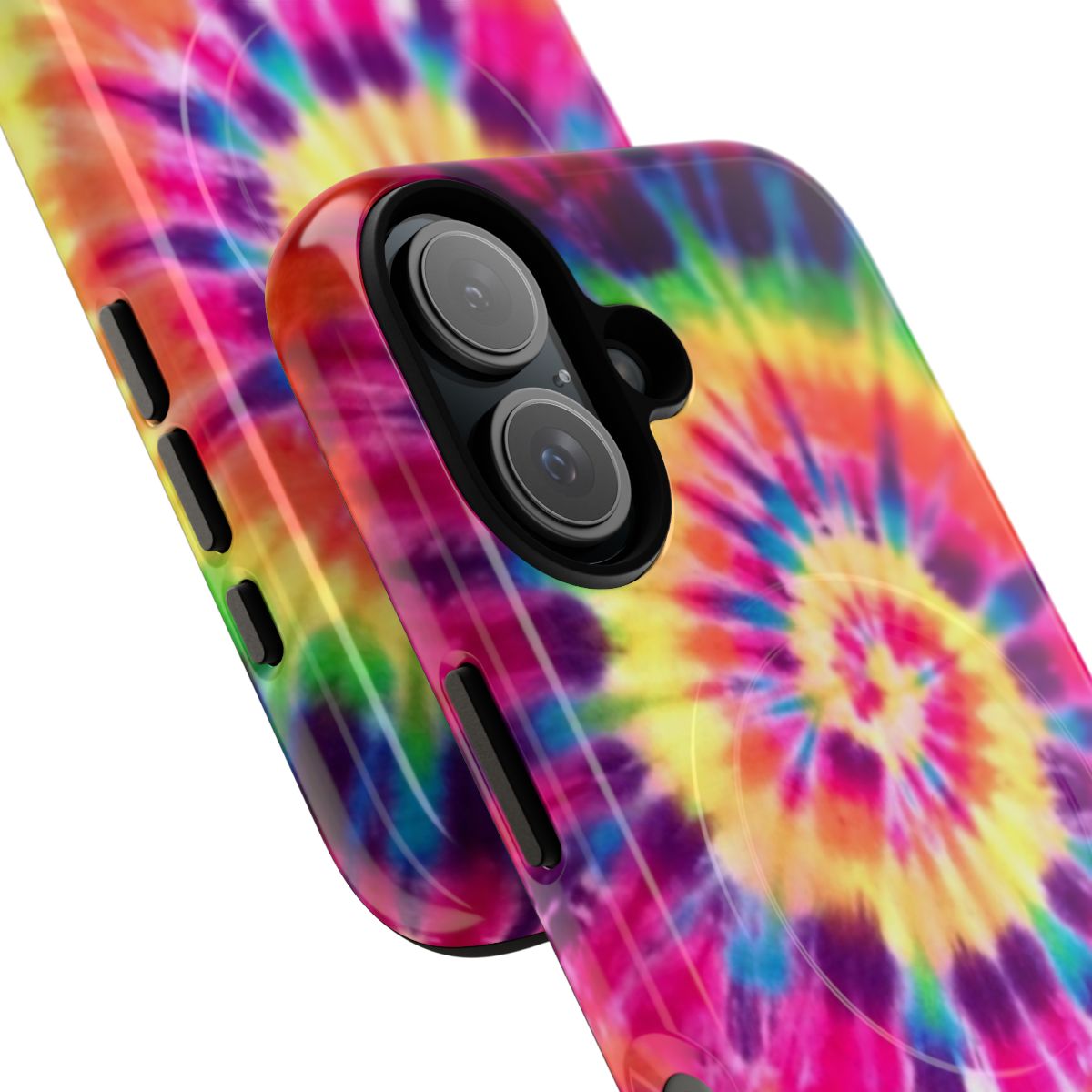 Colorful tie-dye pattern on a durable, magnetic phone case - Detail