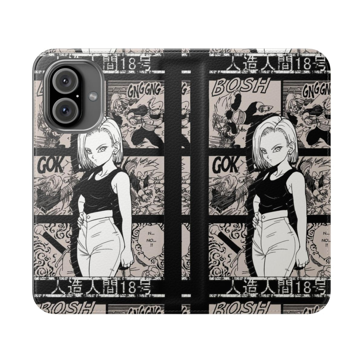 Android 18 / C18 anime-style flip phone case