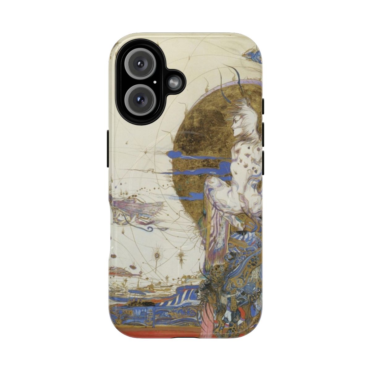 "Ethereal watercolor phone case featuring fantasy elements like knights, warriors, and medieval themes"