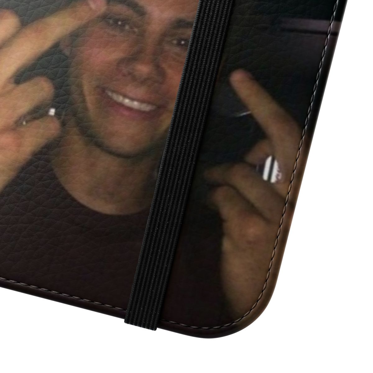 Flip cover phone case featuring a stylized middle finger design, perfect for fans of Dylan O'Brien and the hit shows Teen Wolf and The Maze Runner. - Close Up