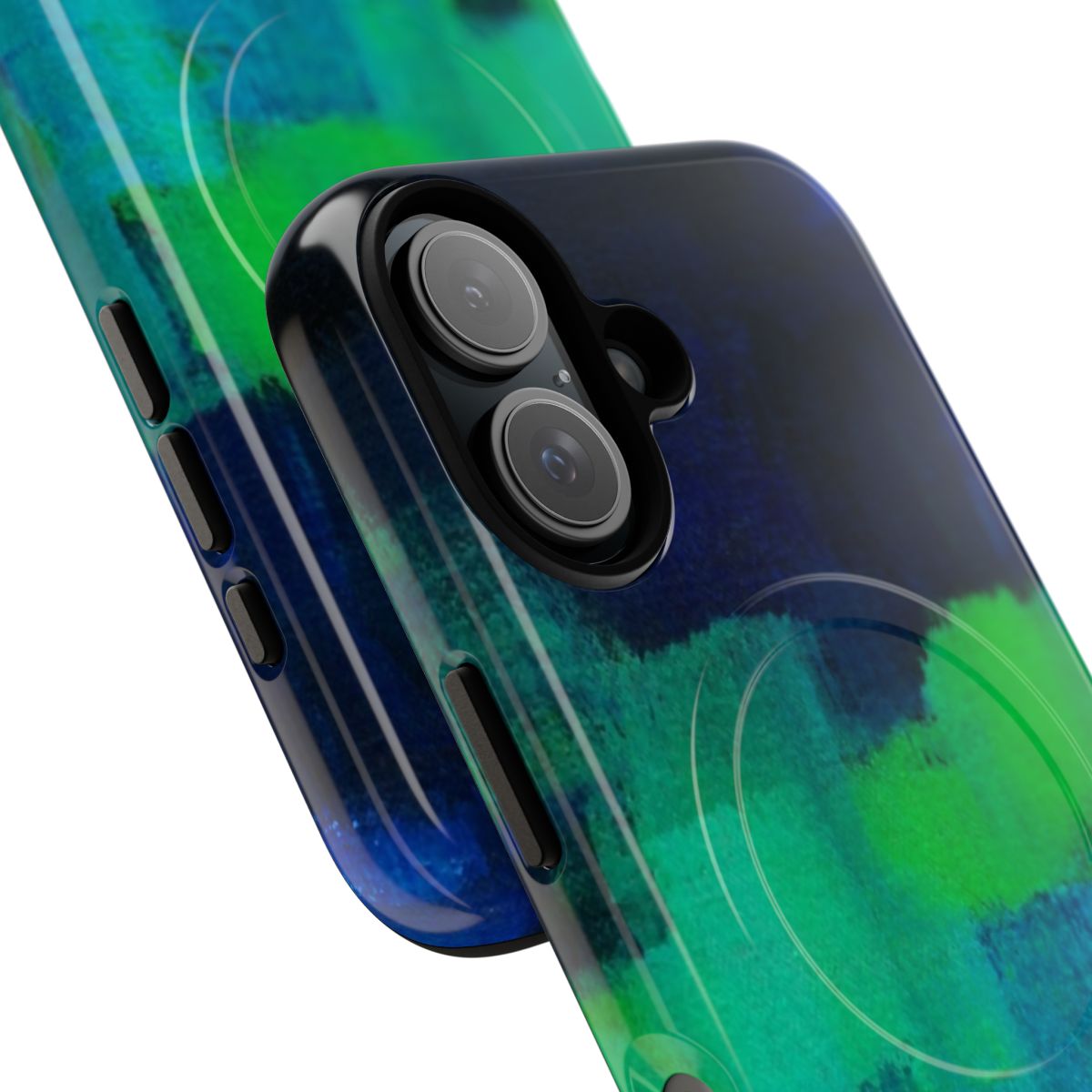 Vibrant abstract art design on a magnetic tough phone case - Detail