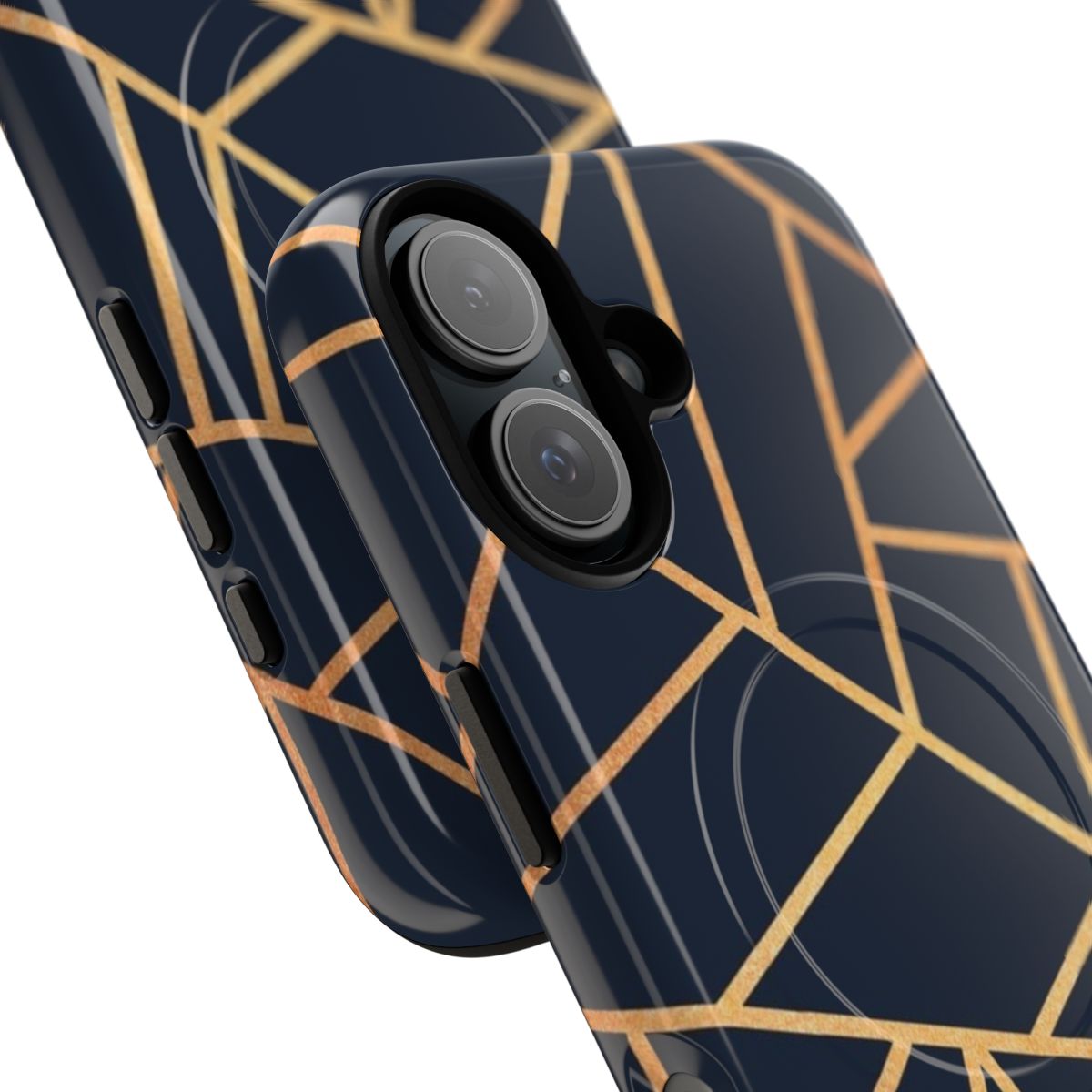 Copper and navy blue geometric abstract phone case - Detail