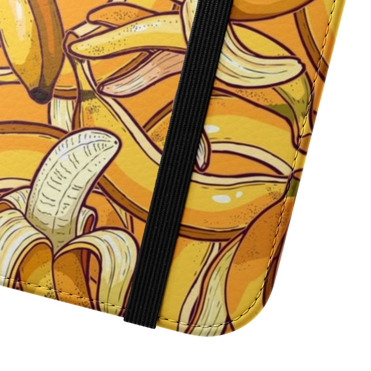 Colorful yellow banana-themed flip cover phone case - Close Up