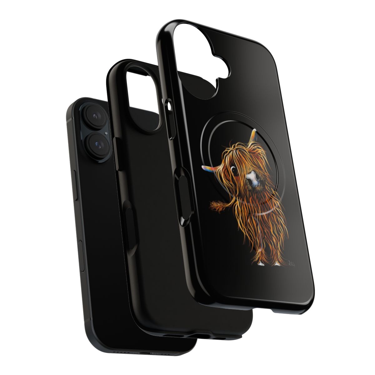 A vibrant and durable phone case featuring a charming highland cow design. - Layers