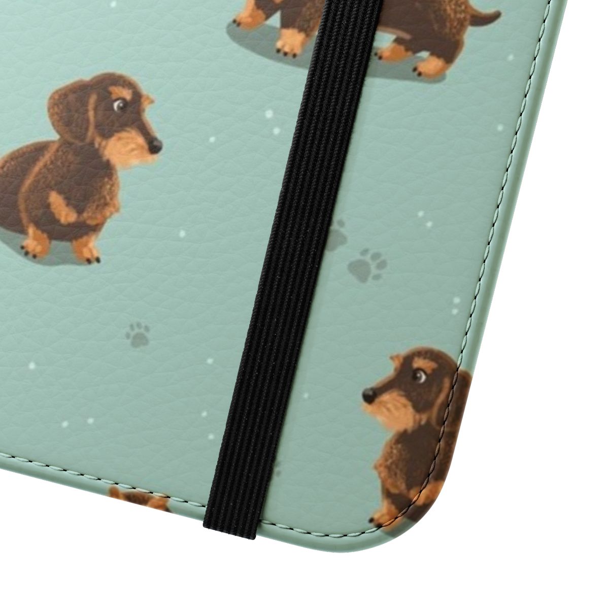 Dachshund-themed phone case with a fun, patterned design - Close Up