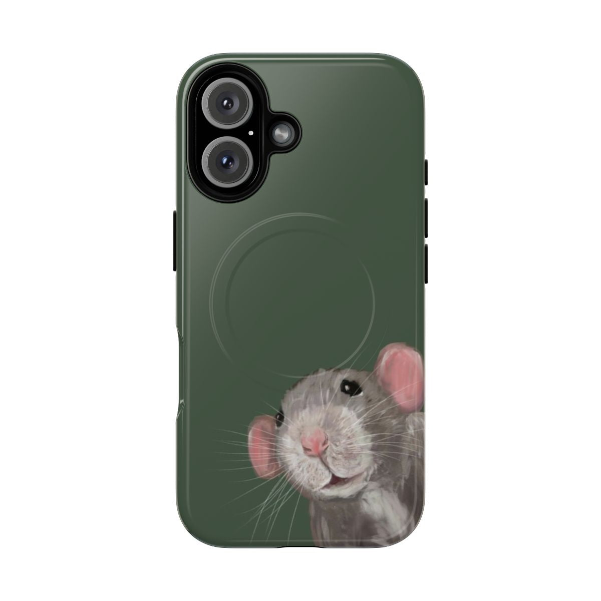 Magnetic tough phone case featuring a portrait of a peeking green rat