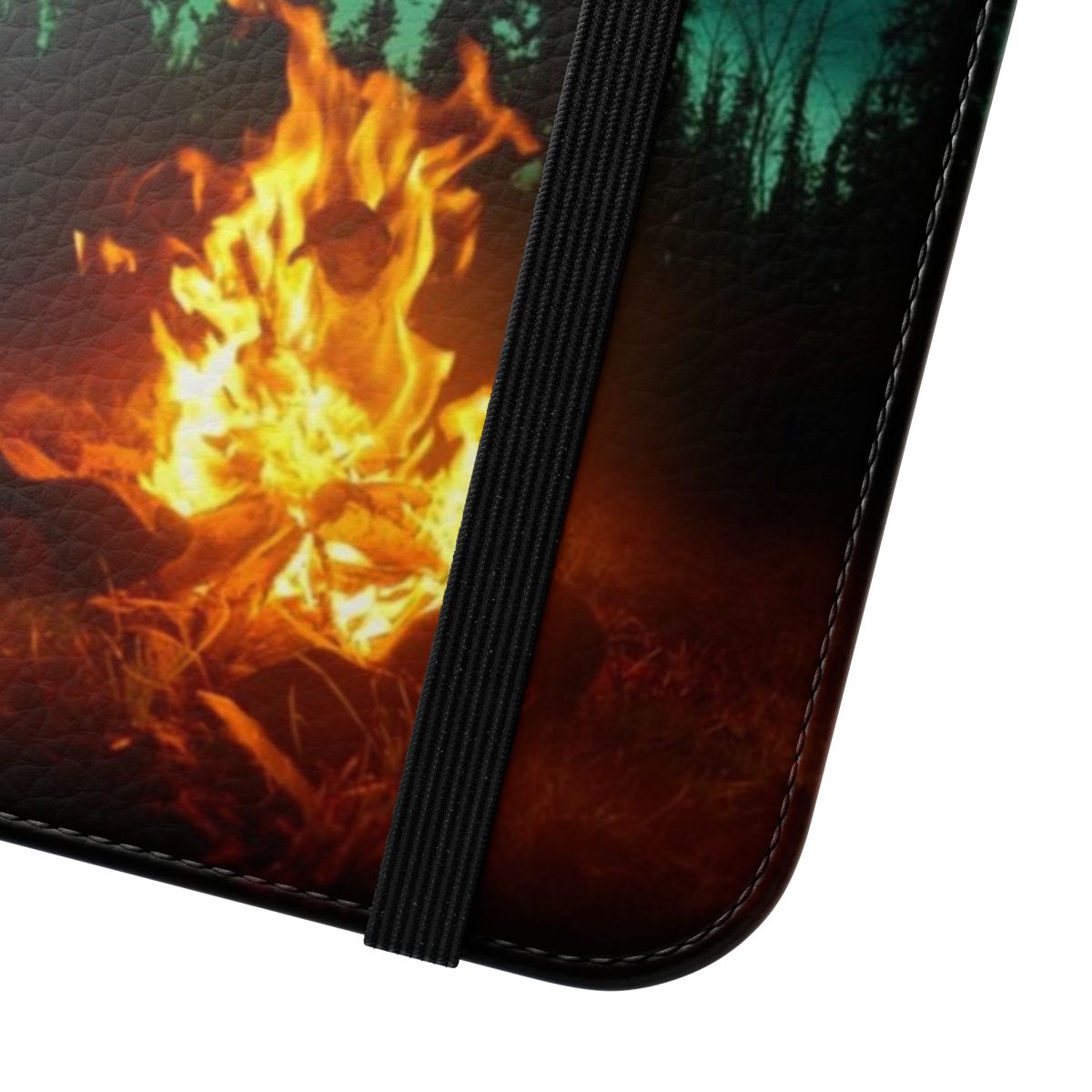 Vibrant Northern Lights and Campfire Inspired Phone Case - Close Up