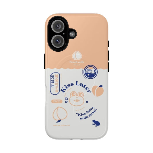 Peach milk carton inspired phone case with LOONA Yeojin fan art design, magnetic and tough cover