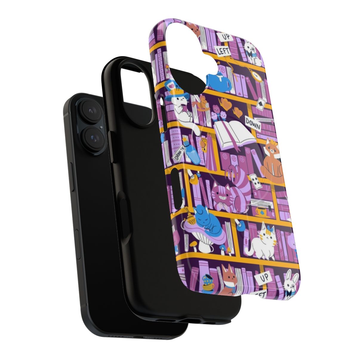 A magnetic tough phone case featuring a whimsical library in a wonderland setting, perfect for book enthusiasts. - Layers