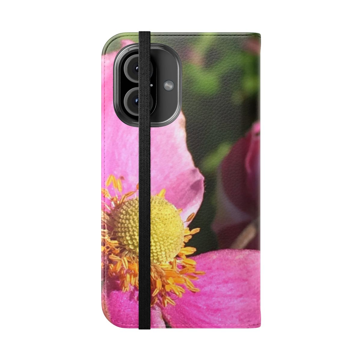 Floral and photography-themed phone case with pink and flower design - Folded Front