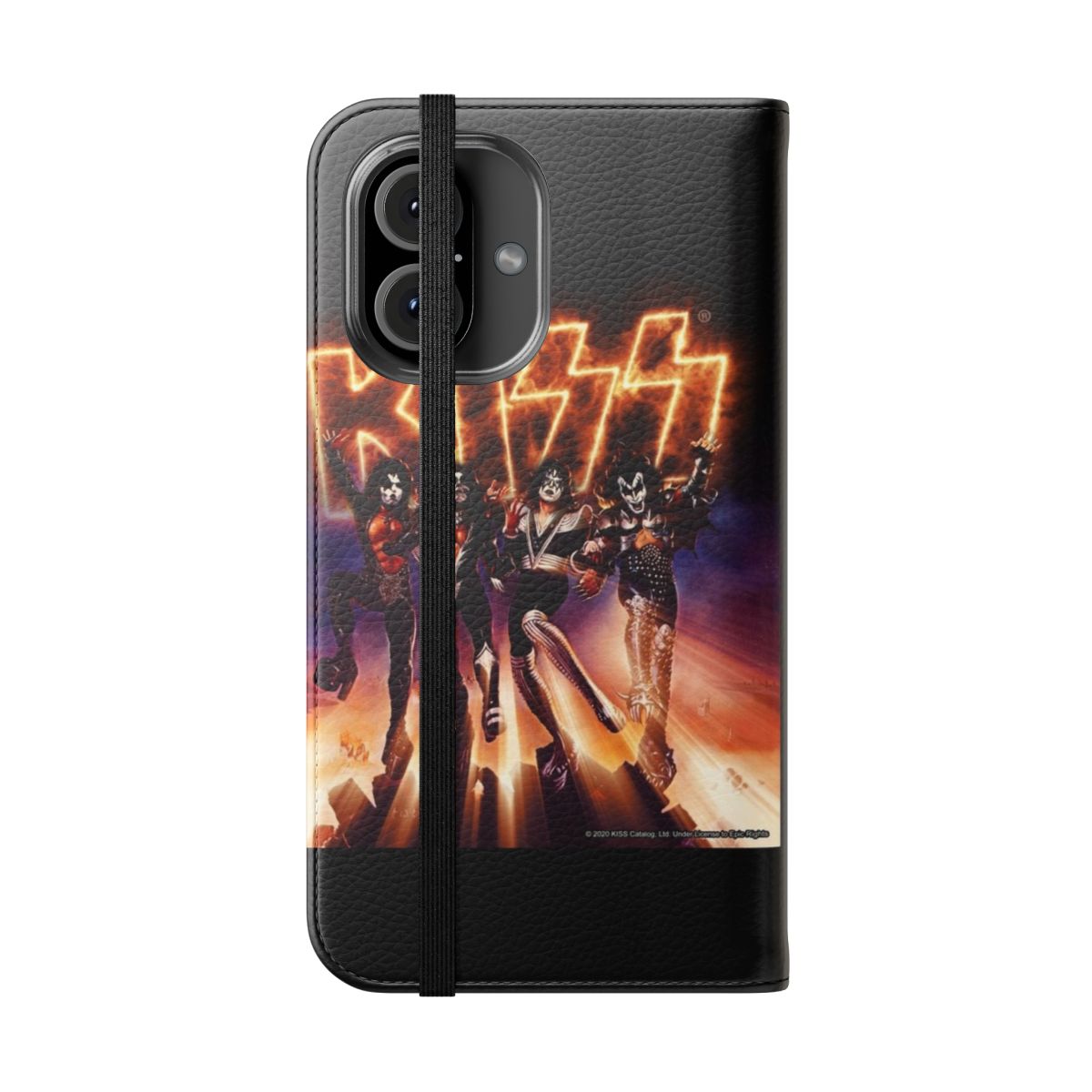 KISS inspired Destroyer album fire logo printed on a mobile phone flip cover case - Folded Front