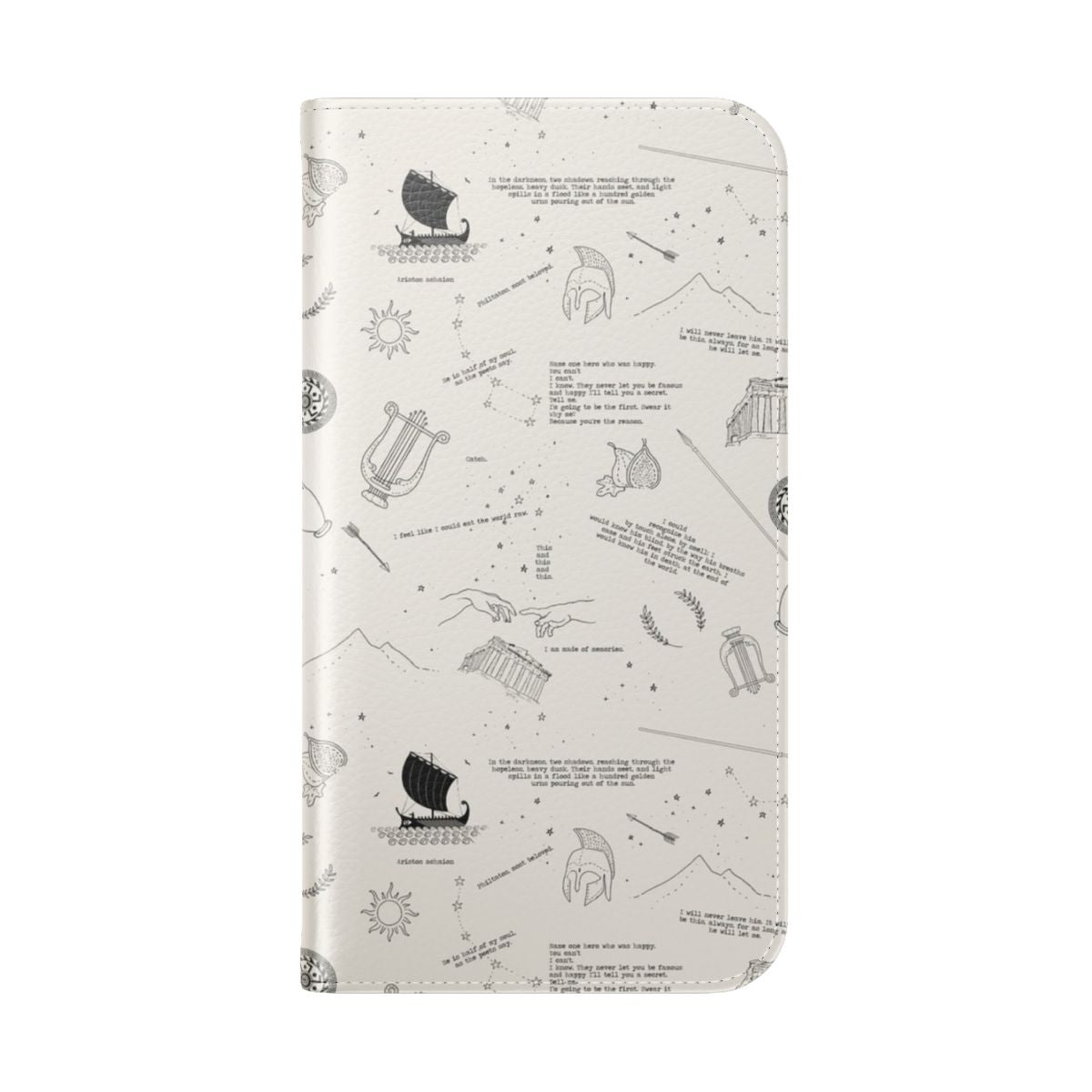 Flip cover phone case featuring minimalist design inspired by the novel "The Song of Achilles" by Madeline Miller. - Folded Back