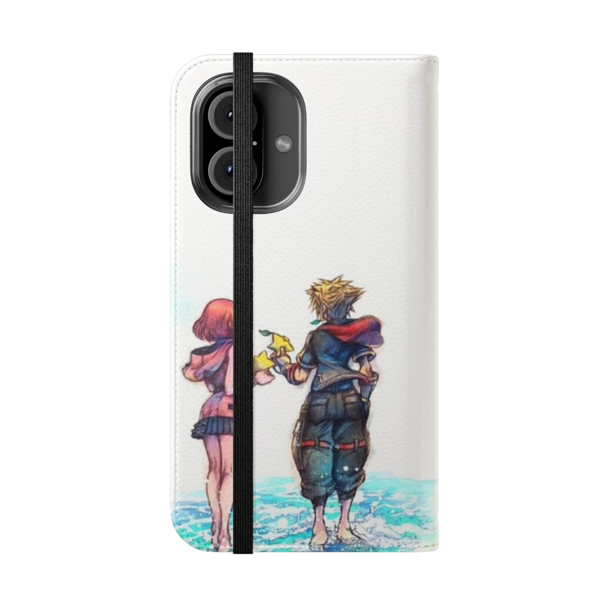 Kingdom Hearts inspired phone case featuring Sora, Kairi, and keyblade design - Folded Front