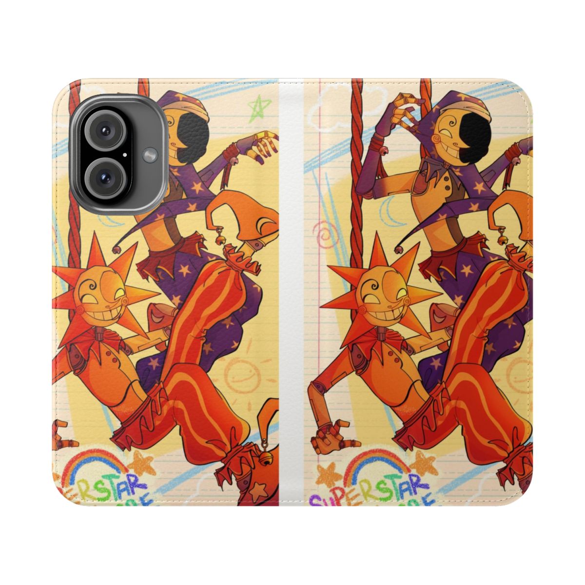 Fnaf Security Breach Inspired Flip Cover Phone Case featuring Sun and Moon characters