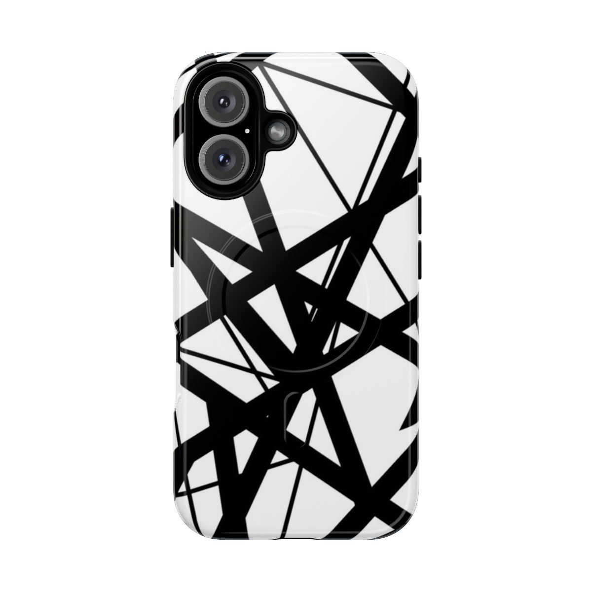 Black and white striped phone case with EVH-inspired design