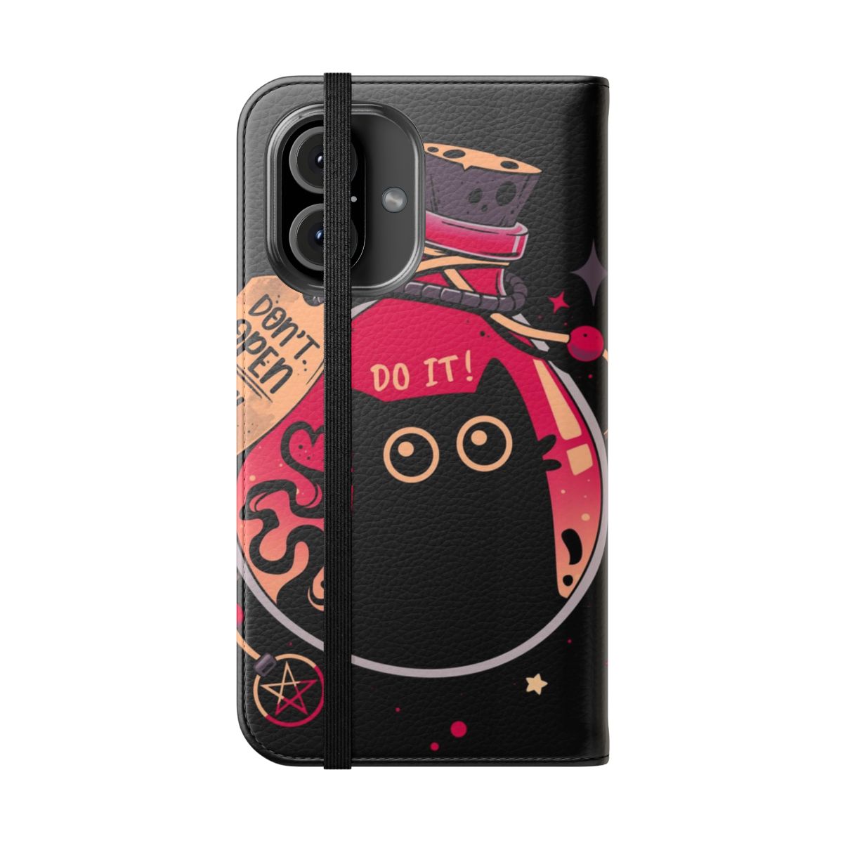 Black cat phone case with a spooky and enchanting design - Folded Front