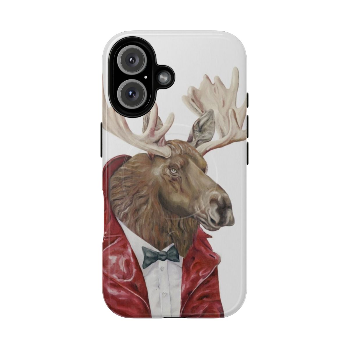 Moose-themed leather magnetic tough phone case with a whimsical, Scandinavian-inspired design