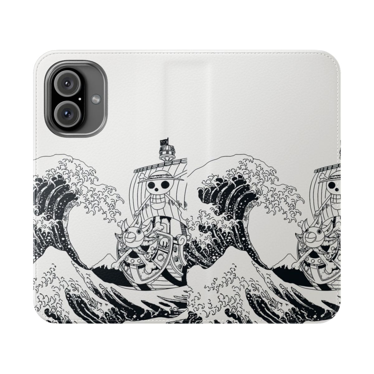 Anime-themed flip cover phone case with Kanagawa wave design