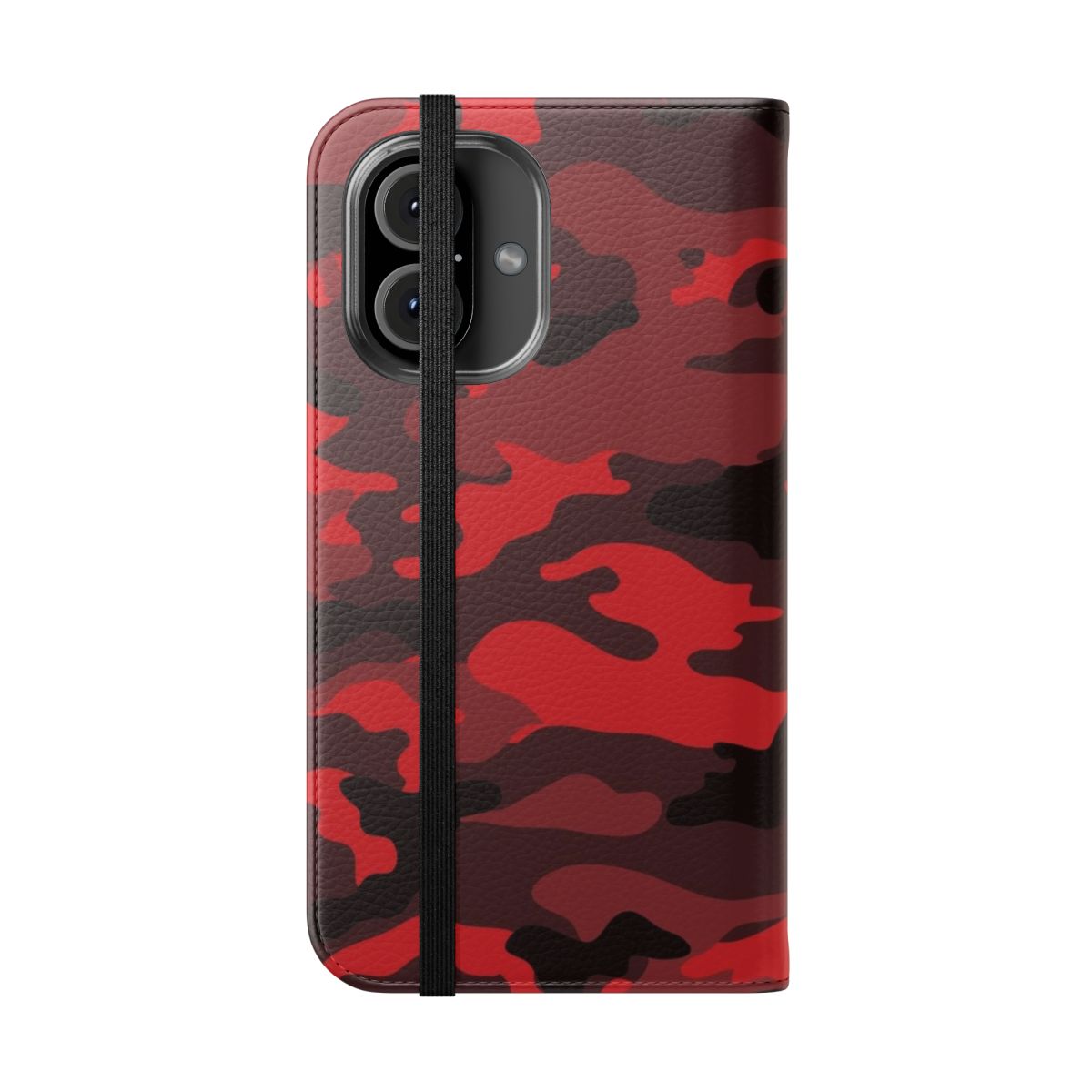 Red camo phone case with a blended nature-inspired pattern - Folded Front