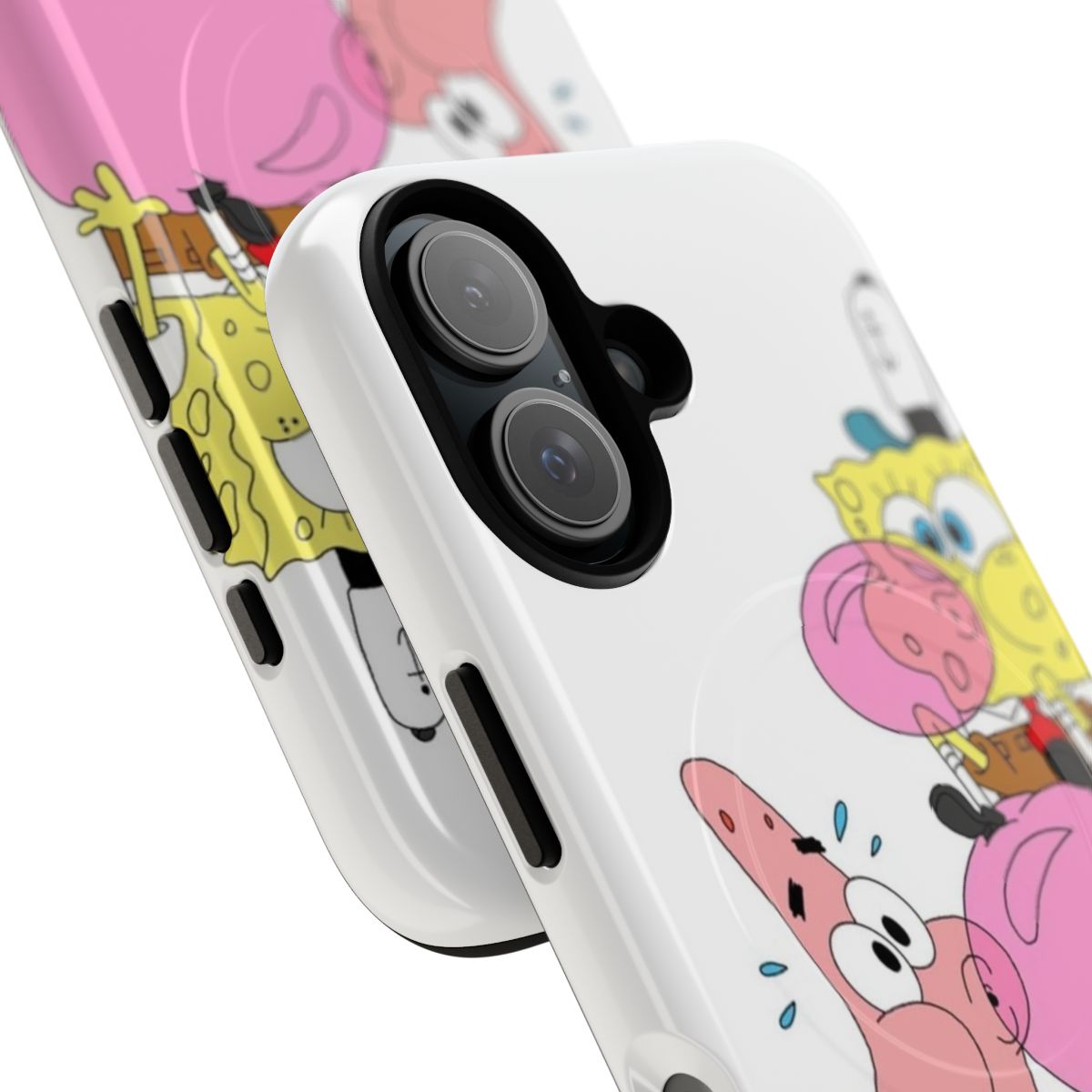 Spongebob and Patrick themed phone case with bubble graphics - Detail