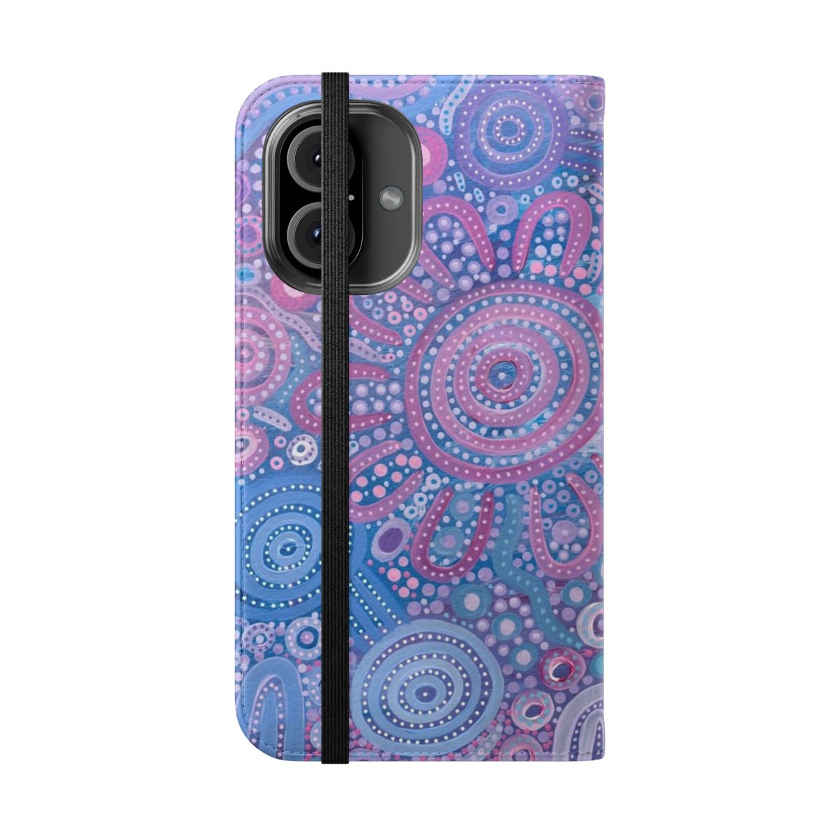 A colorful phone case featuring aboriginal art design, perfect for family events. - Folded Front