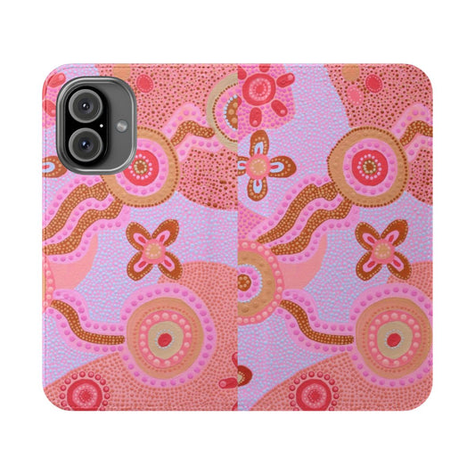 Flip cover phone case featuring aboriginal, indigenous, first nations dot painting art design