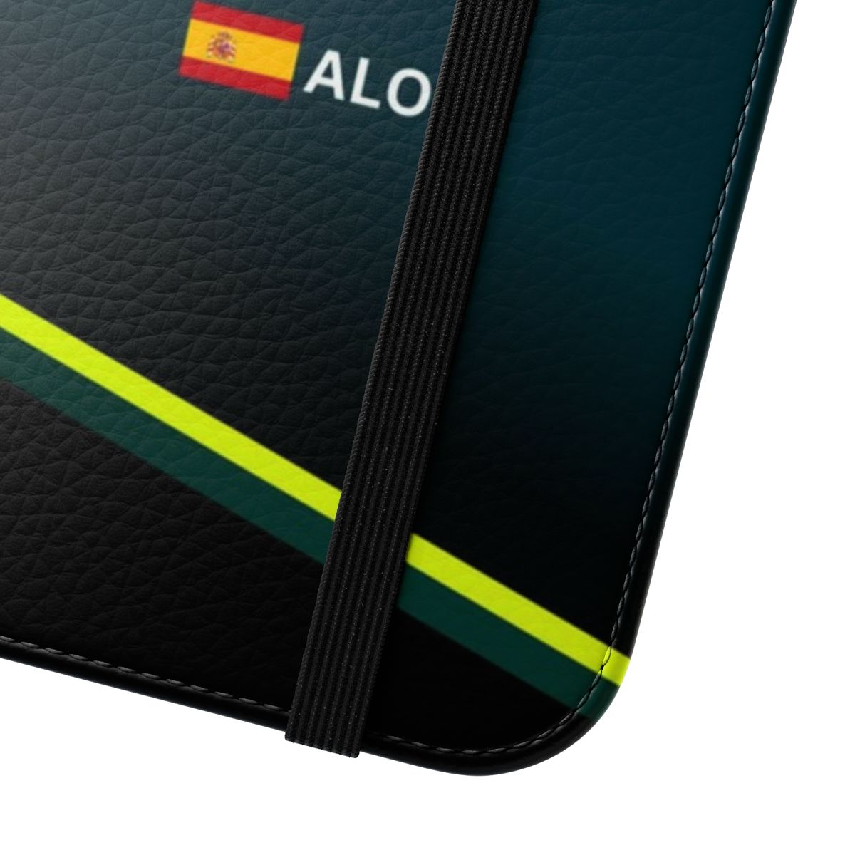 Motorsports-Inspired Fernando Alonso Aston Martin F1 Themed Flip Case for Phones - Close Up