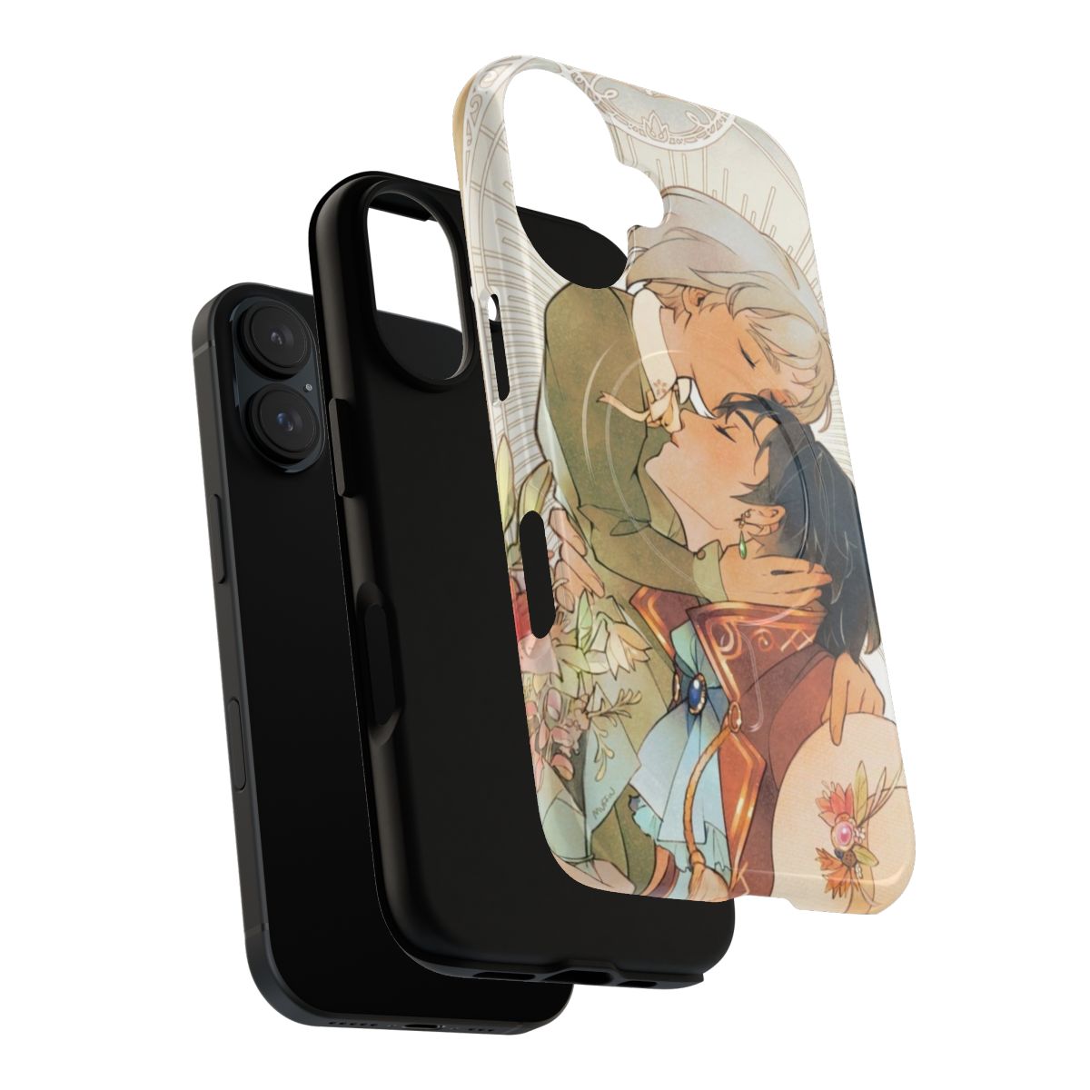 Magnetic phone case with fantasy anime-inspired art nouveau design - Layers