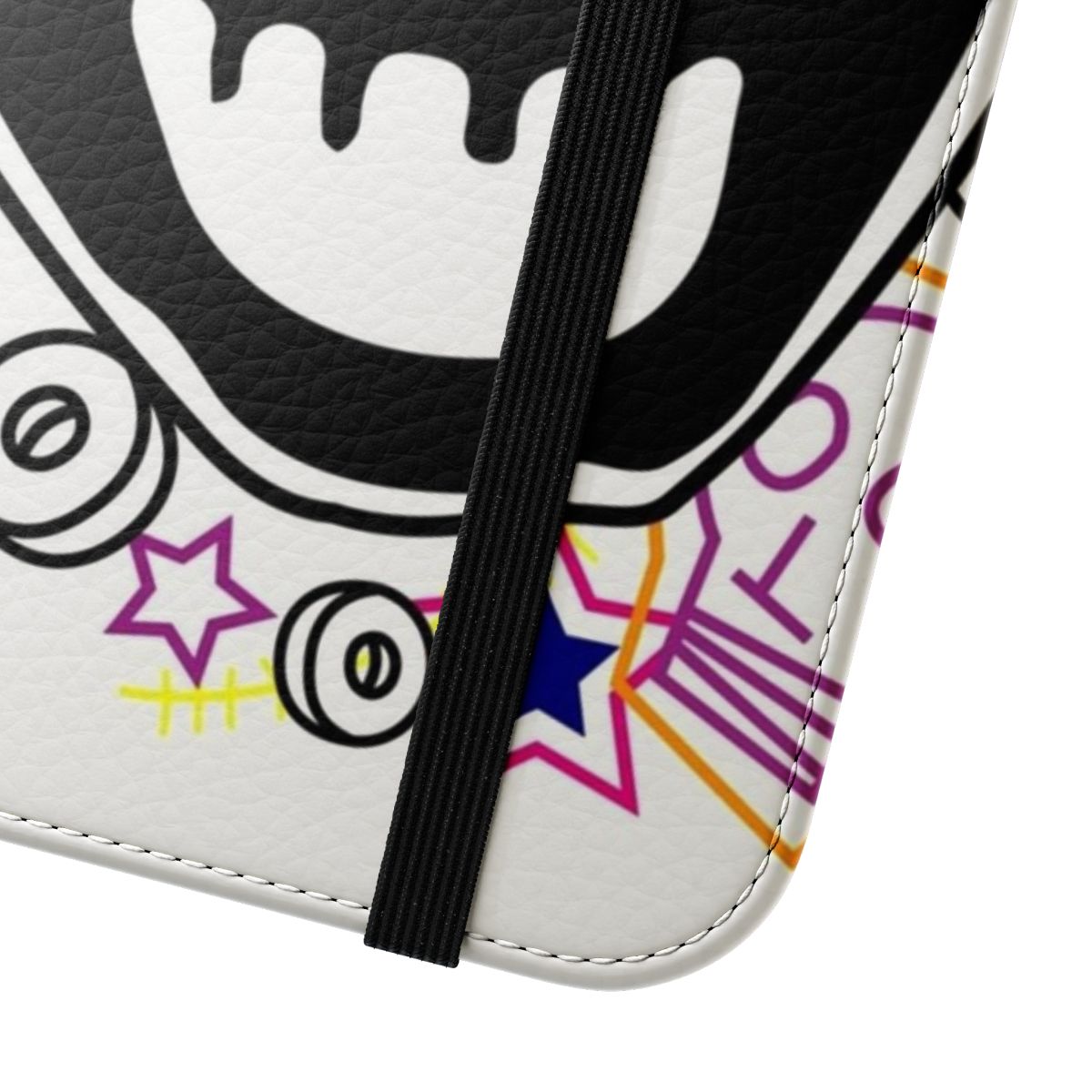 Colorful phone case featuring the iconic Mighty Boosh logo design - Close Up