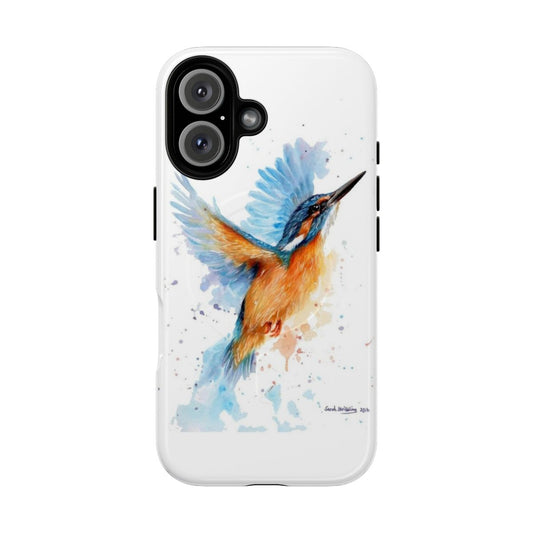 Watercolor painting of a colorful kingfisher bird on a phone case