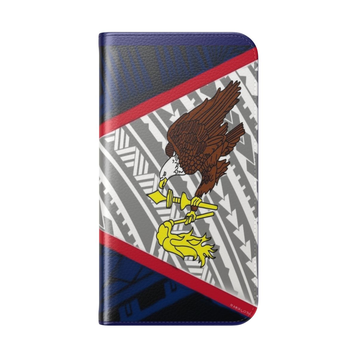 Colorful tribal pattern phone case featuring the flag of American Samoa - Folded Back