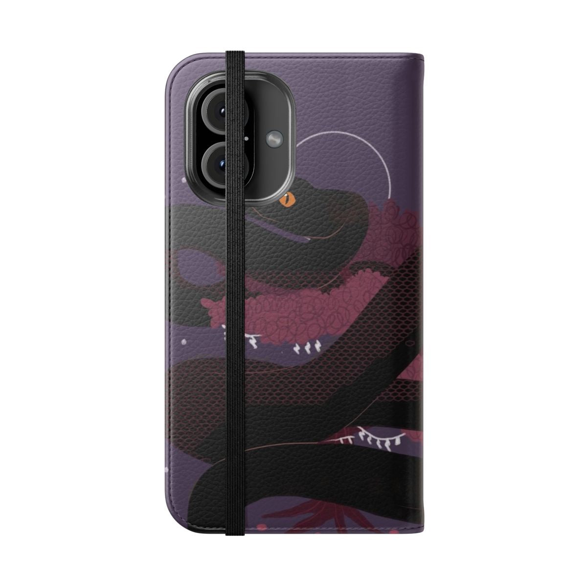 Tokara Habu snake inspired flip cover phone case with spooky, mystical design - Folded Front