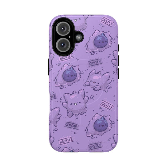 Magnetic phone case with a purple ghost ball pattern, suitable for gaming and anime fans.