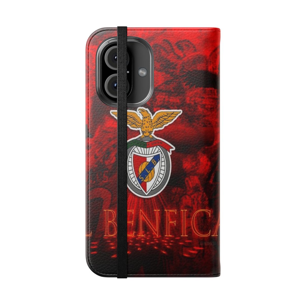 Colorful flip cover phone case featuring the Benfica logo and colors - Folded Front