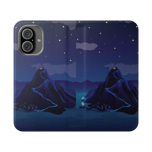 Flip cover phone case design inspired by the classic adventure game The Secret of Monkey Island, featuring the protagonist Guybrush Threepwood on the island of Melee.