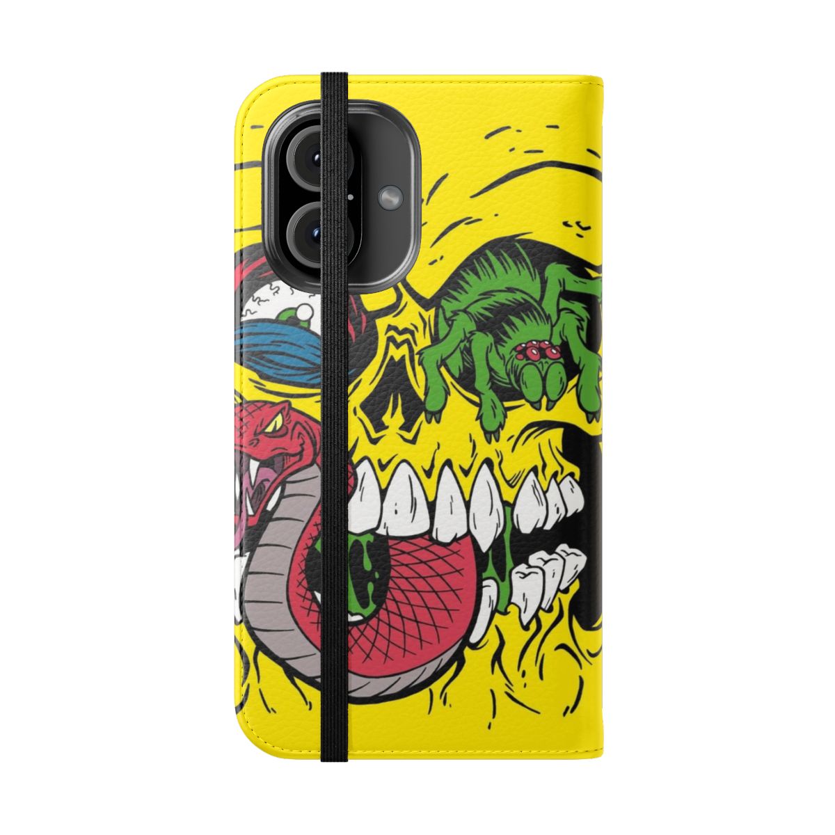 Monster-themed flip cover phone case featuring artwork by Phil Postma - Folded Front