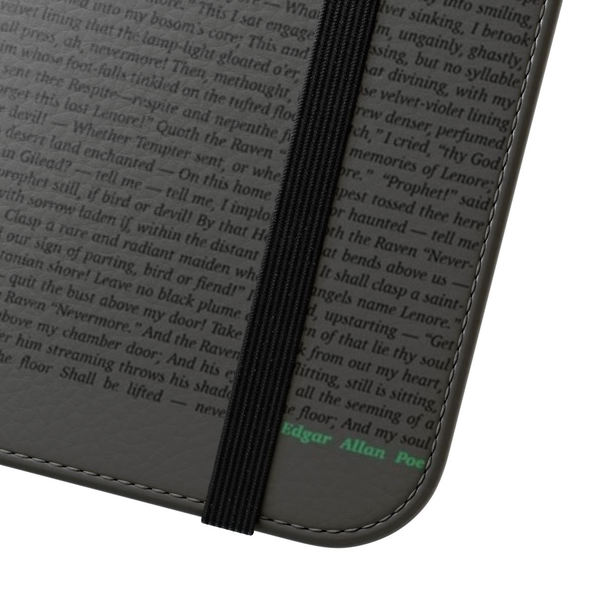 Image of a flip cover phone case featuring the iconic raven from Edgar Allan Poe's poem "The Raven" - Close Up