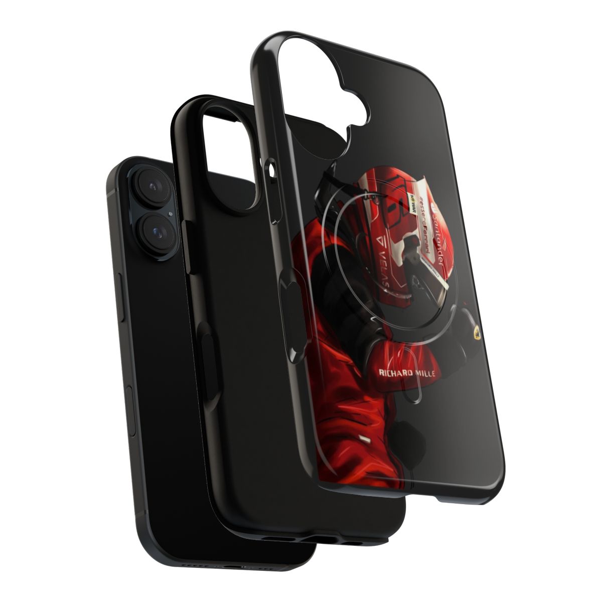 A tough, magnetic phone case featuring an illustration of Formula One driver Charles Leclerc - Layers